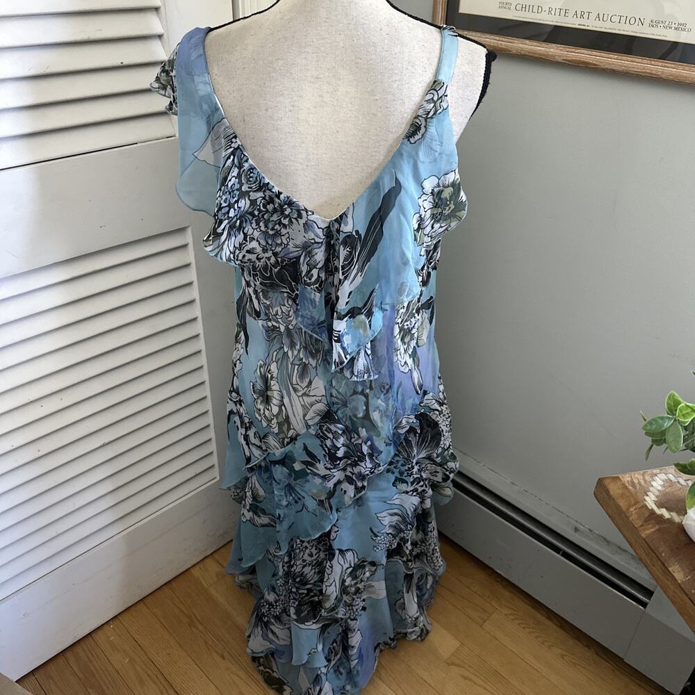 Vintage Dressbarn Dress Womens 16 Blue Tiered Asymmetric Beaded Y2K Fairy Grunge - Picture 5 of 10
